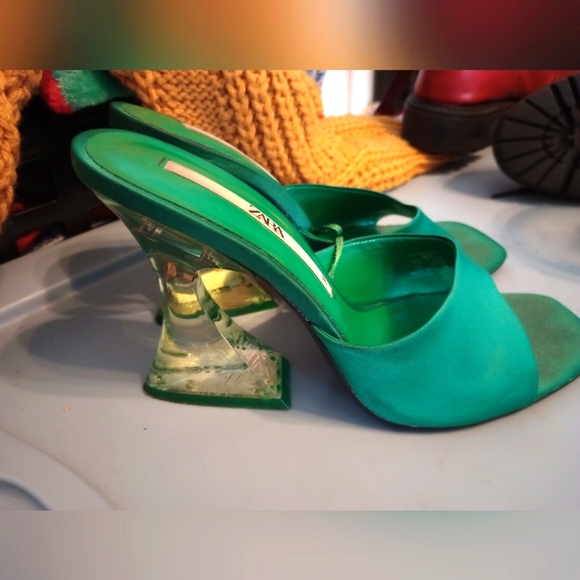 Zara Shoes Zara Green High Heeled Methacrylate Sandals Poshmark